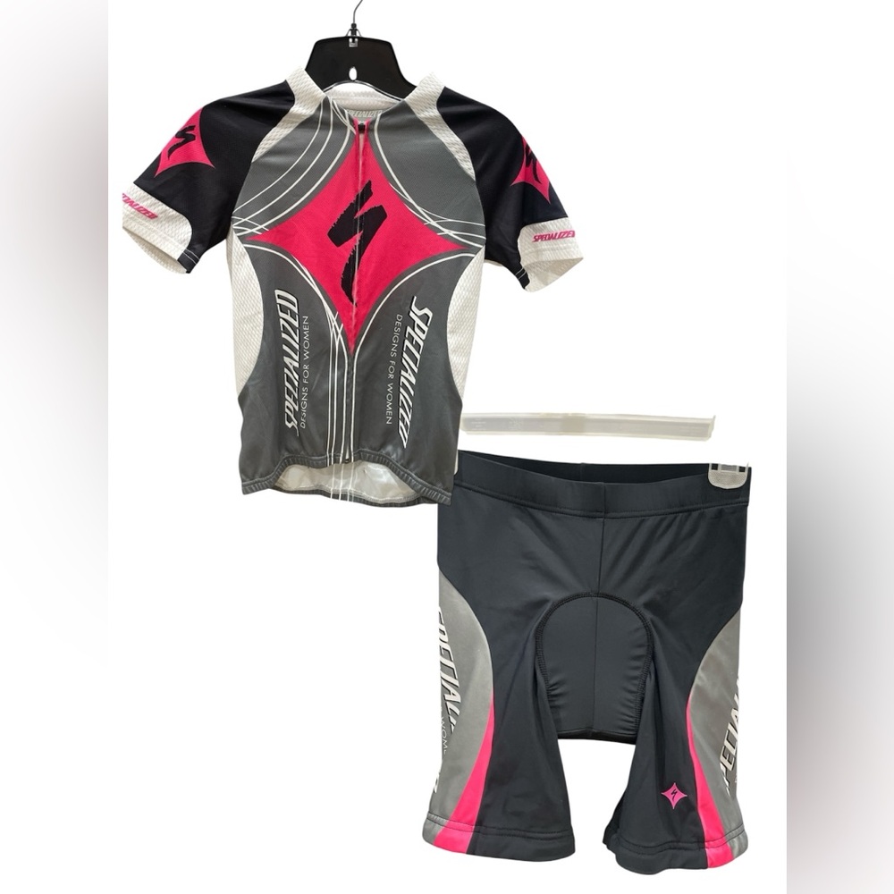 Specialized Women's Black Gray and Pink Cycling Jersey & Bib Shorts Set